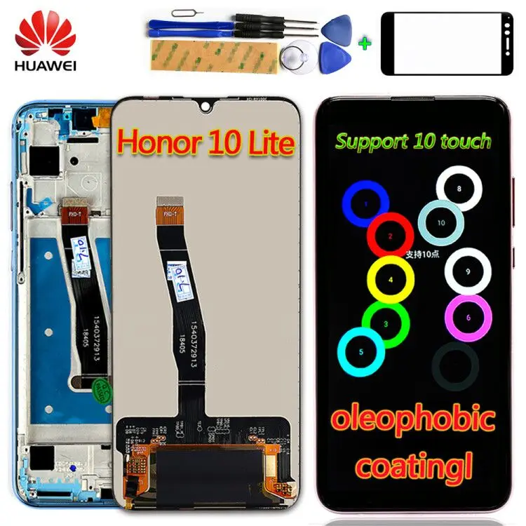 

Original Huawei Honor 10 Lite Android 9.0 LCD Display Touch Screen 10 touch Digitizer Assembly Oleophobic Coating Fingerprint