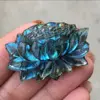Natural Hand Carved Labrador Mineral Crystal Lotus Flower Statue Crystal Figurine Pendant Crafts Gifts 1