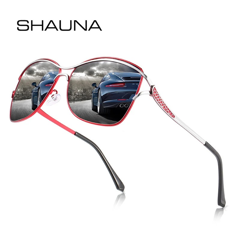SHAUNA, классические модные женские поляризационные негабаритные круглые солнцезащитные очки, винтажные женские большие солнцезащитные очки с металлической оправой для вождения