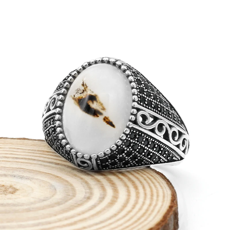 S925 Стерлинговое Серебро, натуральный агат, камень циркония чорный, для мужчин, тайское серебрянное кольцо, оникс, хорошее ювелирное изделие, кольца для мужчин, вечерние, свадебные подарки