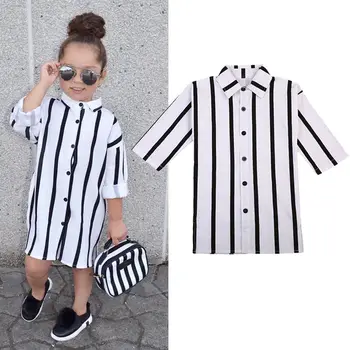 

1-6Y Girls Blouse Long Sleeve Buttons Shirt Dresses Cute Kids Girls Clothes Summer Shirts