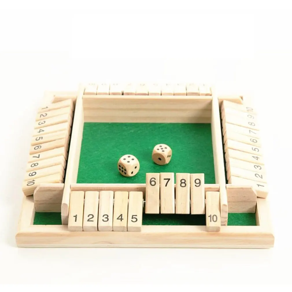 Bild von 4 Sided 10 Numbers Shut The Box Board Game Wooden Mathematic Traditional Pub Board Dice Game Family Travel Fun Game Set Dropship