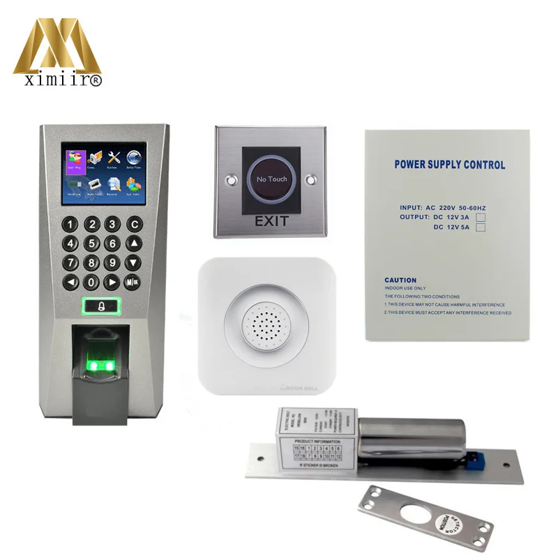 

Linux System F18 Fingerprint Access Control System With Electric Bolt Lock, No Touch Exit Button,12V5A Power Supply, Door Bell