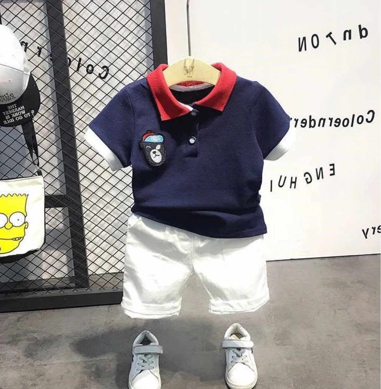

80-130cm Bear Set Boy Polo Shirt Suit Pants Two-Piece Set Summer Korean-style Explosion INS BOY'S Suit