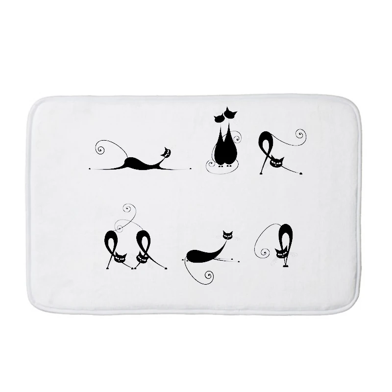 Black Cat Pet Digital Printing Bedroom Room Bathroom Doormat kitchen Carpets Non-slip Colorful Flower Floor Mat mat228