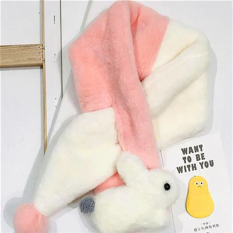 X133-Pink snow Цвет сочетающийся плюшевый мультфильм милый маленький кролик крест воротник зимний теплый воротник шарфа Мужской ребенок огорчен девочек X133 - Цвет: X133-Pink snow