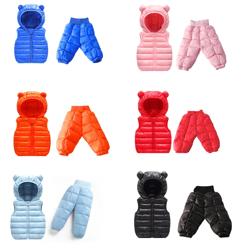 

2019 Kid Down Clothes Vest Suits Children Vest Suit Hooded Jacket Windproof Waterproof Keep Warm Cute Down Coat Winter New