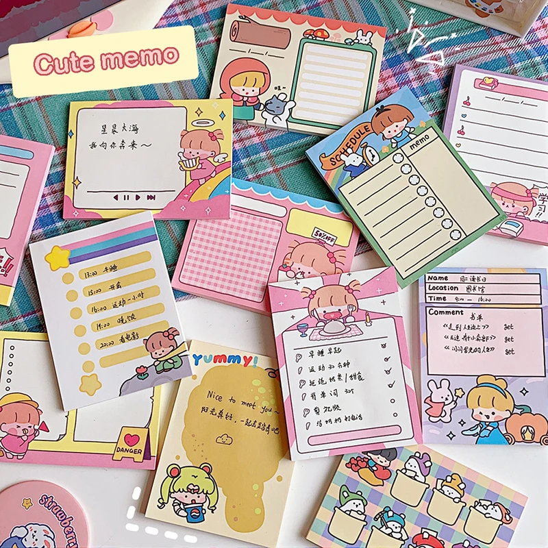 韓国かわいい漫画の女の子メモ帳メッセージノートブックメモシートカワイイ文房具学生プラン付箋 Memo Pads Aliexpress