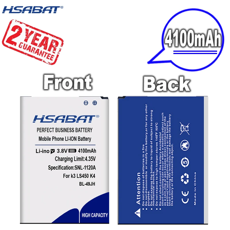 Новое поступление [HSABAT] 4100 мАч Замена BL-49JH Батарея для LG K3 LS450 K4 K120 веселье K121 K130 k120e