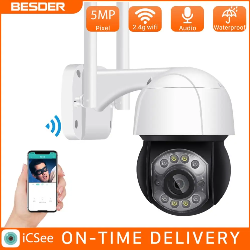 Photo Product BESDER 5MP Mini PTZ WiFi Speed Dome IP Camera Security Camera  Outdoor 4X Digital Zoom AI Human Detection DIY Alarm Voice CCTV