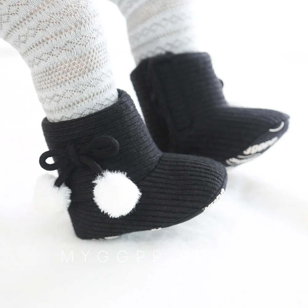 Ботинки для маленьких девочек мягкая детская подошва зимние ботинки теплые зимние ботинки на толстом меху обувь для новорожденных девочек - Цвет: black