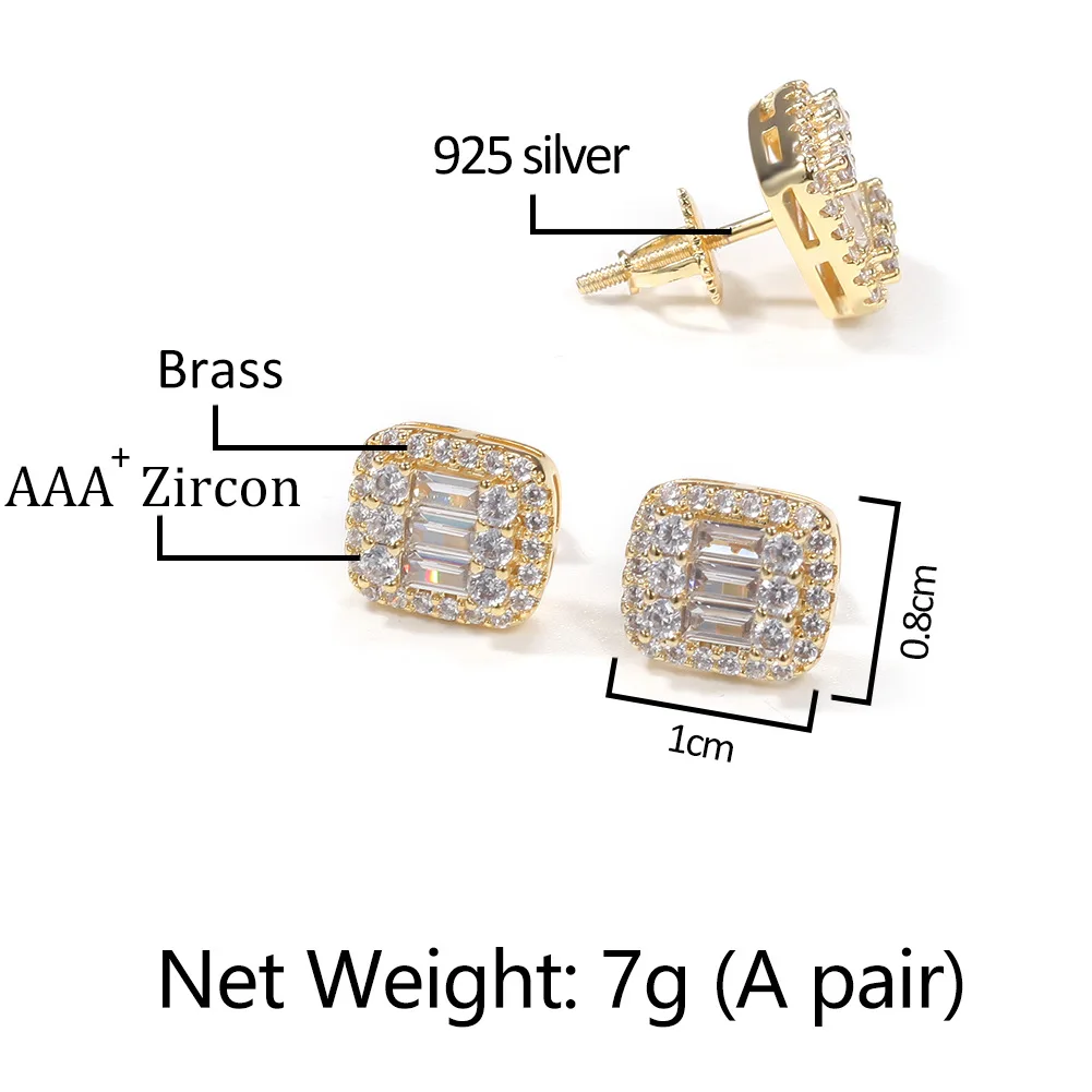 2022 New Styles Mirco Pave Bling Bling Iced Out Cubic Zircon Prong Setting Brass Earrings Fashion Hip Hop Jewelry BE036