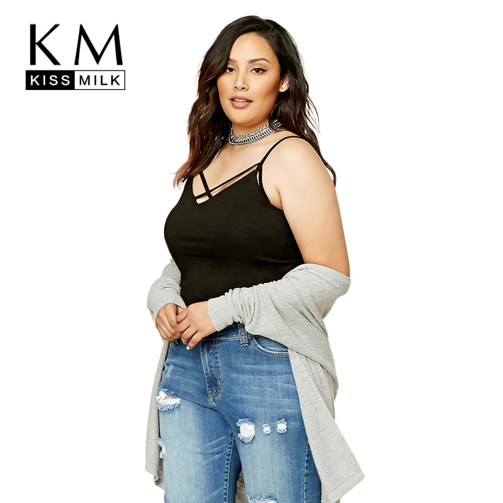 Kissmilk Plus Size New Fashion Women Clothing Basic Sexy Solid Cold Shoulder Tanks Half Camisole Big 3XL 4XL 5XL 6XL | Женская одежда