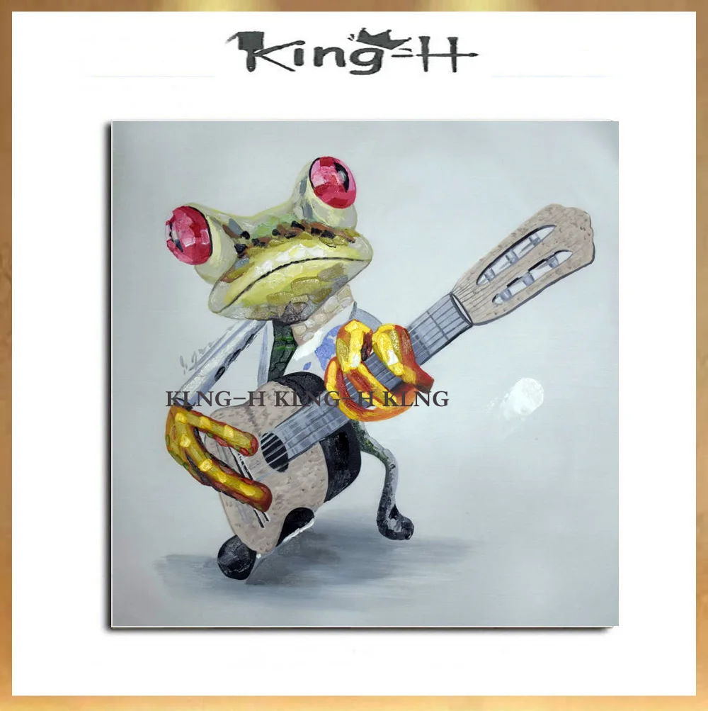Pintura Abstracta Pintada Una Mano De Dibujos Animados Animales Óleo Pintura De La Lona Feliz Rana Tocar Guitarra Dipinti Pintura Al Óleo