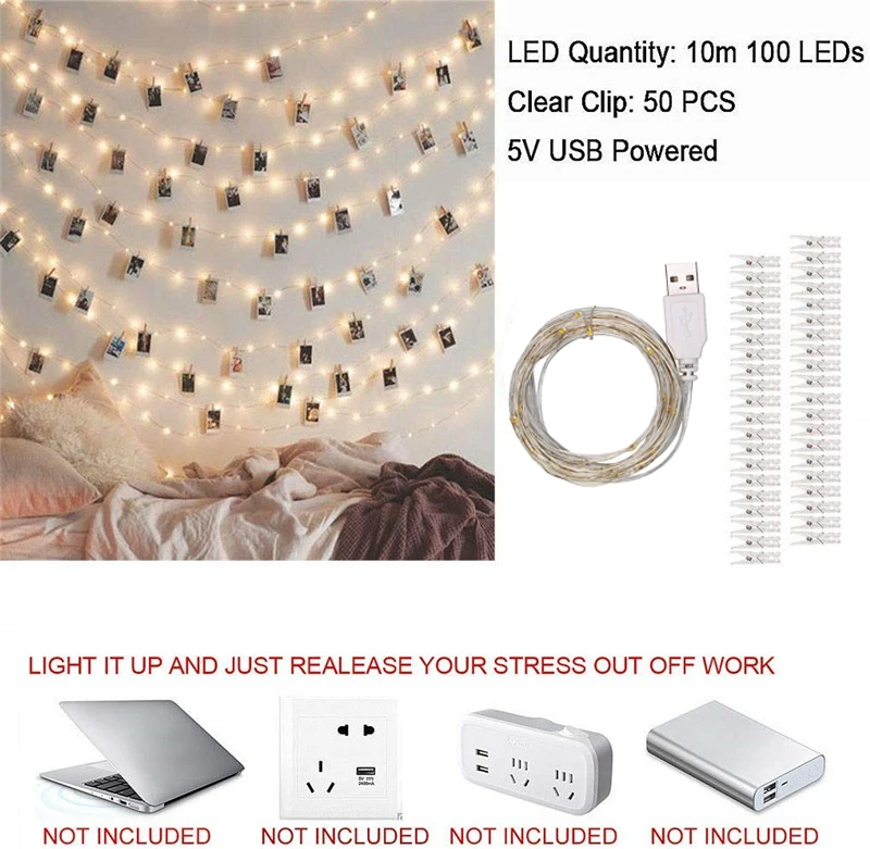 2m/5m/10m Photo Clip Usb Led String Lights Battery Operated Led Garland String Lights Christmas Decoration Party Wedding