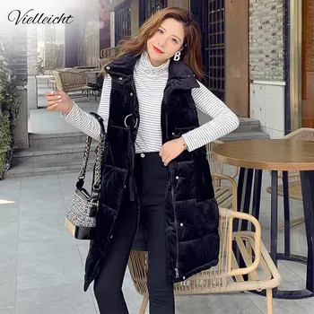 

Vielleicht New Long Vest Women Coat 2019 Winter Vest Women Waistcoat Fashion Ladies Stand Collar Velvet Vest Jacket For Female