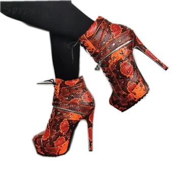 

Sorbern Snake Ankle Boots Women Winter Style High Heel Stilettos Platform Shoe Short Booties Big Size Custom Colors Fetish Boot