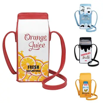 

Hot Shoulder Bag Women Funny Milk Box Shape Shoulder Bag Phone Crossbody Pouch Female Faux Leather Crossbody Bag сумка женская