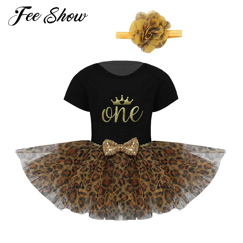 3pcs Baby Girls Tutu Dress Clothes Set Outfits Bodysuit Leopard Elastic