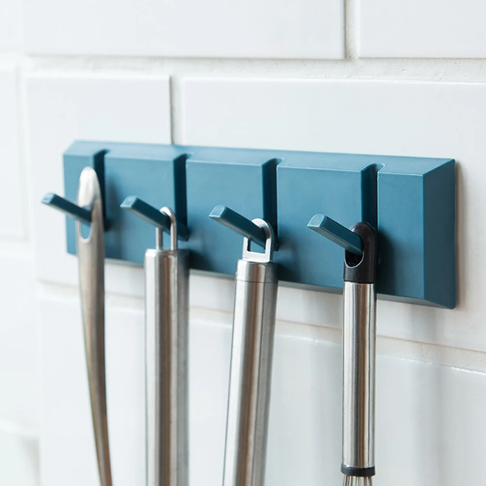 Punch-Free Bathroom Wall Hooks Coat Hanger Door Hooks For kitchen Accessories Storage Rack Bathroom Organizer Shelf 4 Row Hook