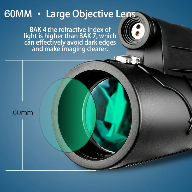 50X60 Night Vision Monocular Telescope High Quality HD Powerful Binoculars Compass Phone LED Zoom Large Objective for Camping