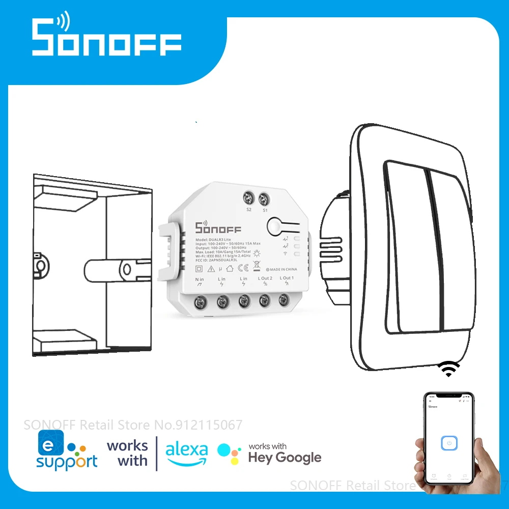 SONOFF DUALR3 Dual R3 Lite Smart Wifi Curtain Switch for Electric Motorized Roller Shutter Control Work with Alexa Google Home