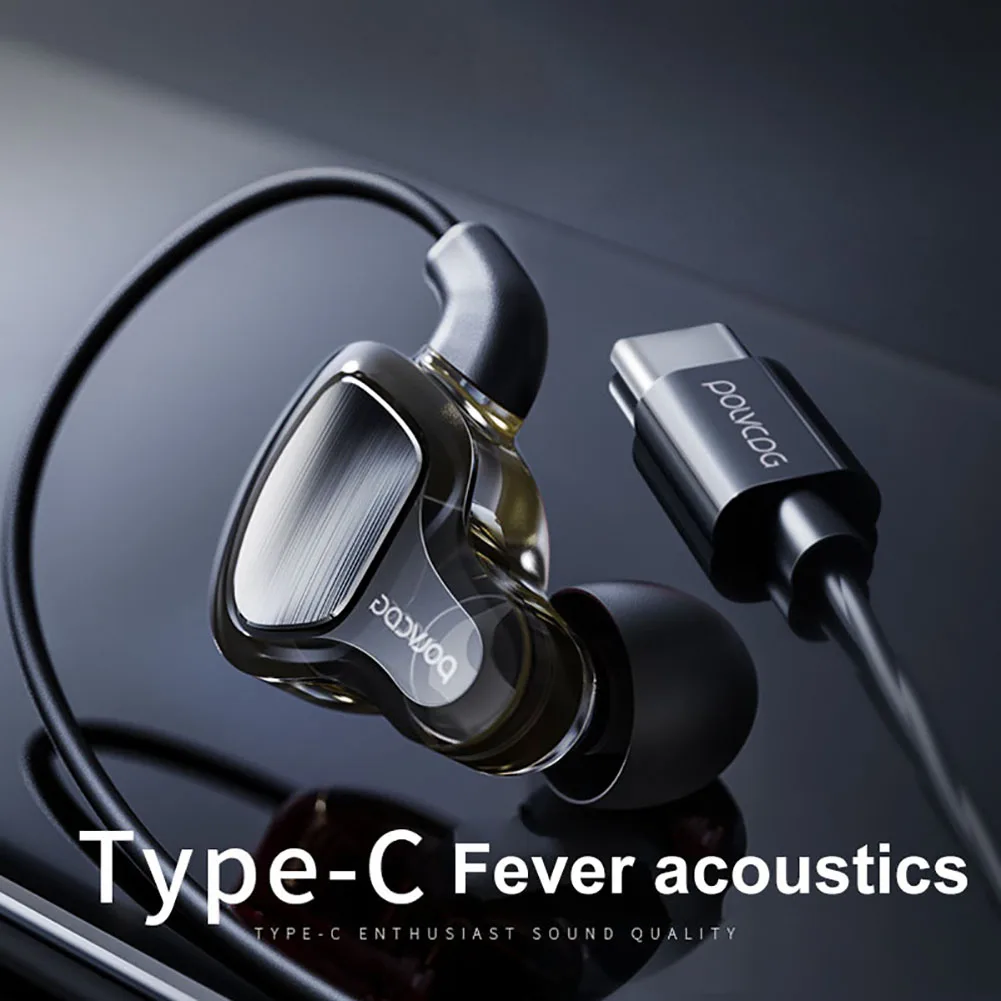 Type C Earphone Dynamic Drive HiFi USB C Earbuds In ear Bass Metal Sport Gaming Headset with Mic for Xiaomi Huawei