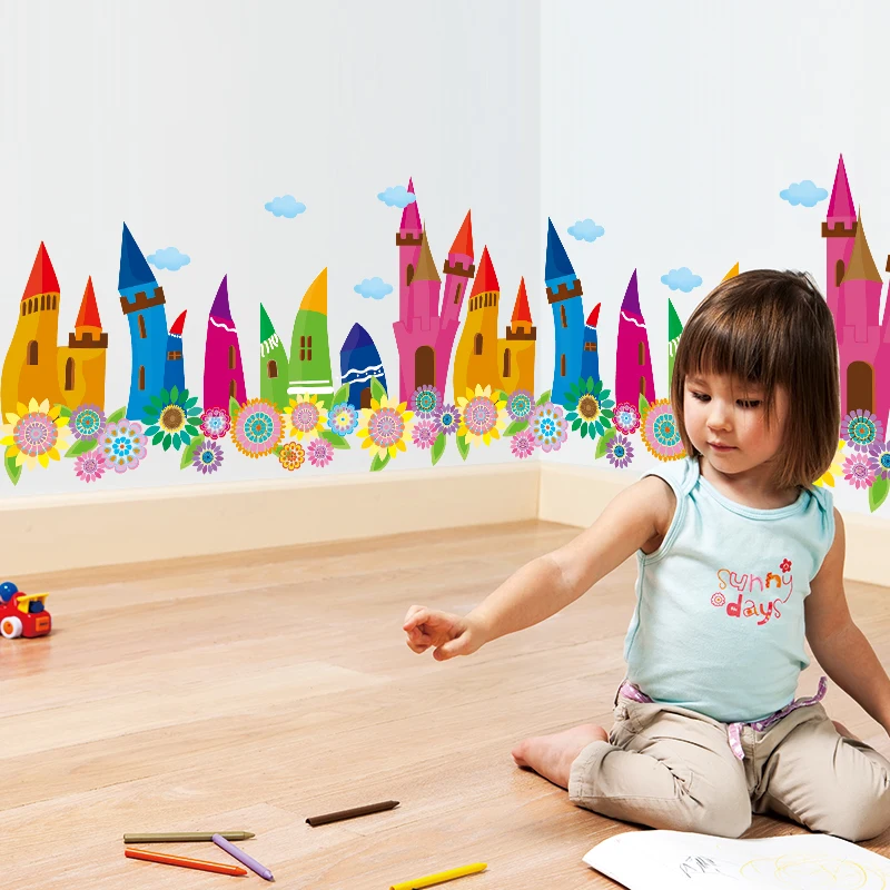 

[SHIJUEHEZI] Colorful Pencils Houses Baseboard Sticker PVC DIY Skirting Line Stickers for Kids Room Baby Bedroom Decoration