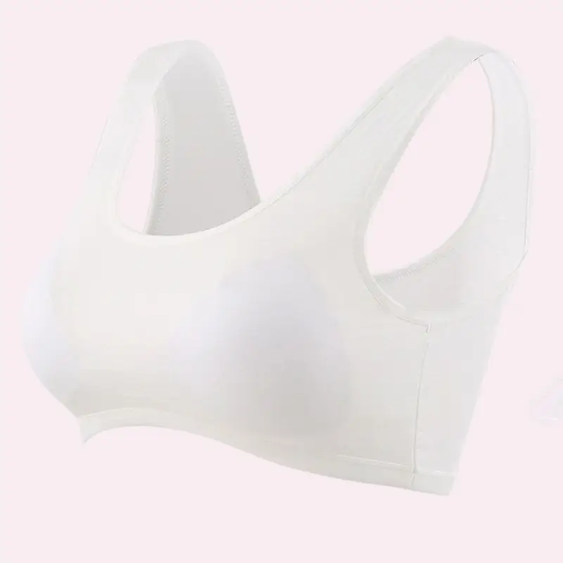 Girls Sports Wireless Underwear Thin Cup Solid Color Ribbed Knit Cotton Bra Wide Strap Seamless Bralette 8-16T