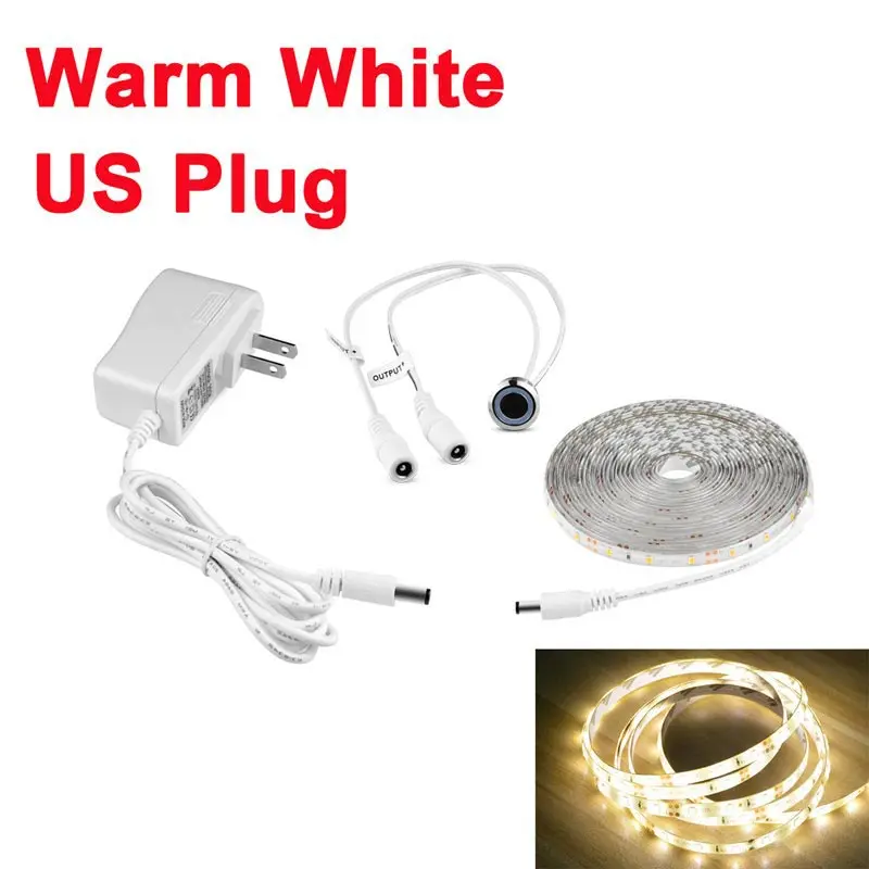 Warm White With US Светодиодный светильник с регулируемой яркостью, Диодная лента 12 В, С бесступенчатым сенсорным датчиком, диммер, сделай сам, шкаф, прикроватная кровать, подсветка - Испускаемый цвет: Warm White With US