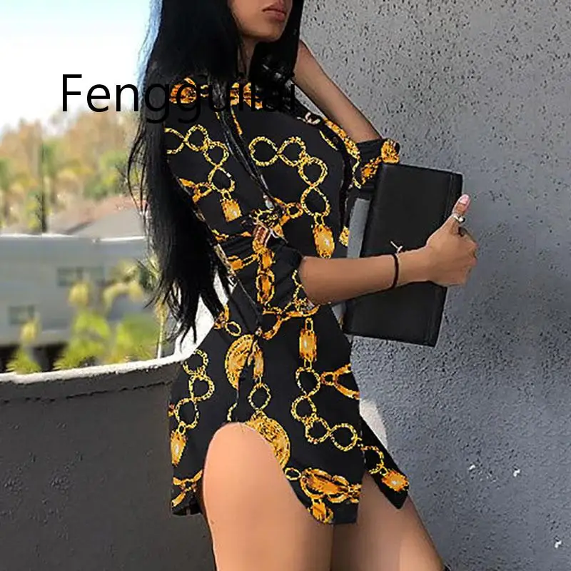 FENGGUILAI/Новинка 2019 женское весеннее Короткое мини-платье на пуговицах с