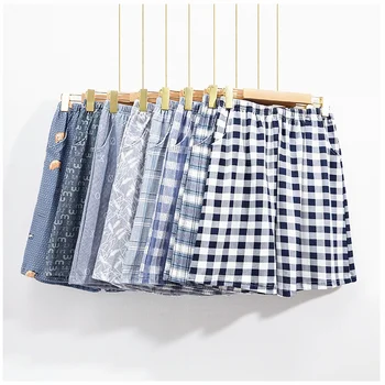 

Summer Cotton Men Sleep Bottoms Casual Plus Size Sleepwear Plaid Trousers Male Sleep Shorts Loose Comfortable Man Pyjamas