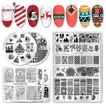 

BORN PRETTY Christmas Nail Stamping Plates Snowflake Xmas Stamp Templates Flower Lace Snow Image for Printing Stencil Tool