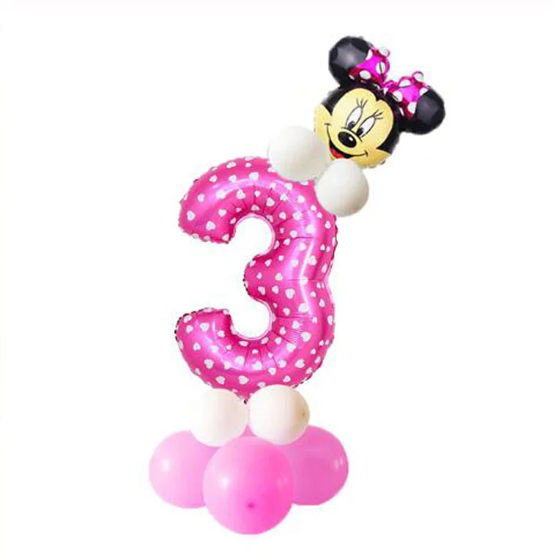 12 шт. 32 дюймов розового и голубого цвета на день рождения воздушные шары в форме цифр с Микки воздушный шар из фольги Минни Детские День рождения шары из латекса, 1, 2, 3, 4, 5 лет - Цвет: n