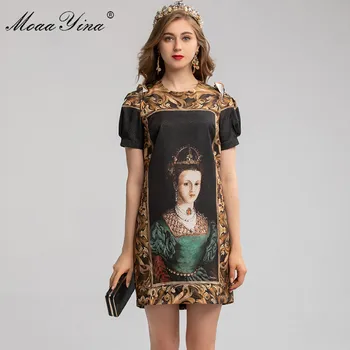 

MoaaYina Fashion Designer dress Spring Summer Women's Dress Vintage Print Short Sleeve Mini Dresses