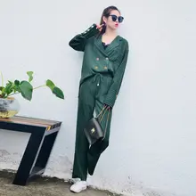  New Women Sets 2 Pieces Blazer +Pants Ladies Office Work Wear Business Suits Female Set Striped Long Coats Outwear LX104 