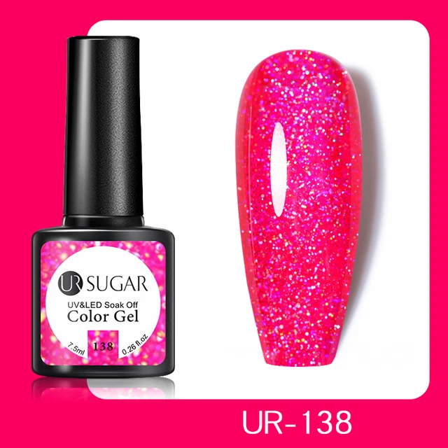 UR SUGAR 7.5ml Pink Reflective Glitter Gel Nail Polish Silver Purple Sequins Soak Off UV Gel Nail Art Manicuring Nail Gel UR-138