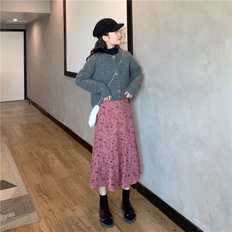 Harajuku Floral Print Woman Skirt Korea High Waist Loose A-Line Skirt Ladies The New Simple Slim Fit Autumn Skirt Women