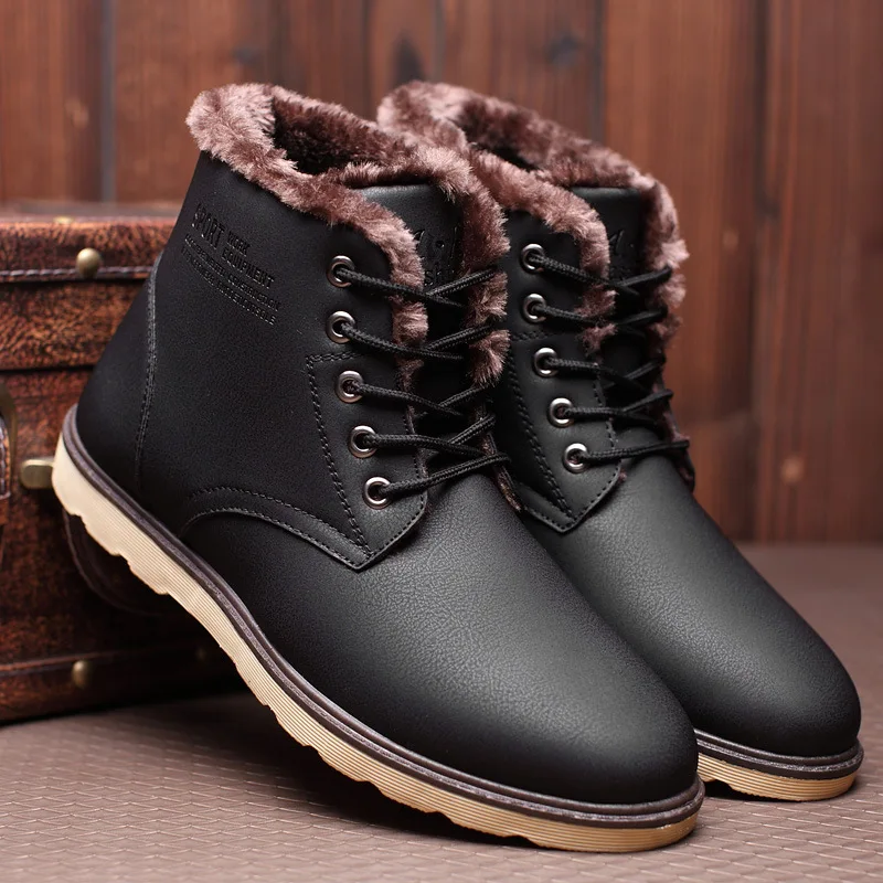 Mazefeng/мужские кожаные ботинки на меху; коллекция года; теплые зимние ботинки; Мужская Зимняя Повседневная Рабочая обувь; кроссовки; высокие резиновые ботильоны