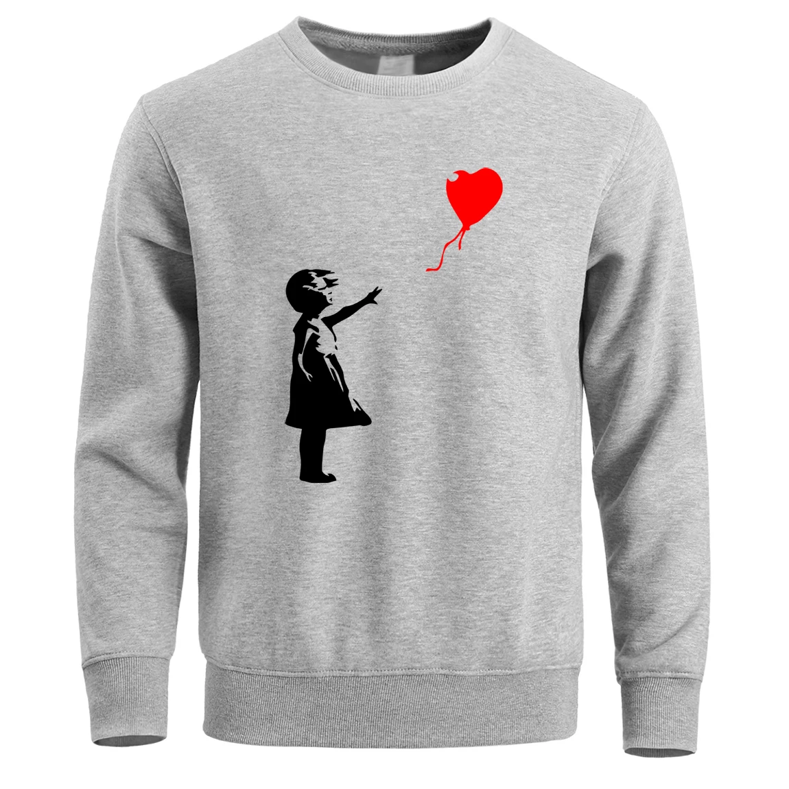 Мужские толстовки с капюшоном с изображением мира Kcco Balloon Girl Banksy, толстовка с круглым вырезом, пуловер, зимняя Флисовая теплая толстовка - Цвет: Gray