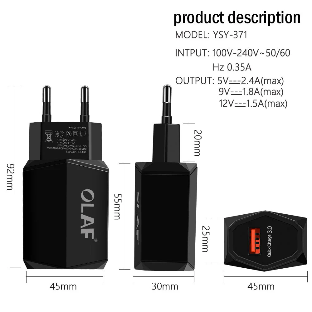 OLAF Быстрая зарядка 3 0 USB зарядное устройство для мобильного телефона 5В 2.4A Зарядка