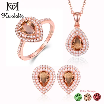 

Kuololit 585 rose gold Jewelry Set for Women Real 925 Sterling Silver Zultanite gemstone for Ring Earrings Necklace Wedding gift
