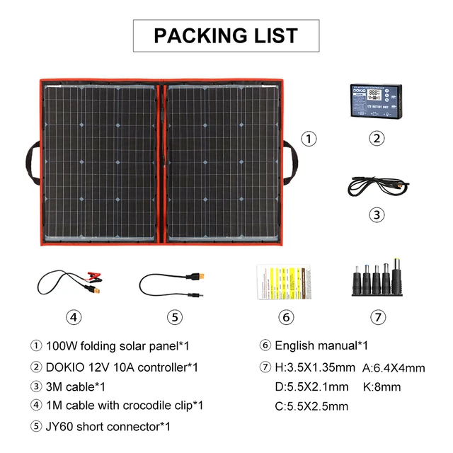  Dokio Flexible Foldable Solar Panel High Efficience Travel  &  Phone  &  Boat Portable 12V 80w 100w 150w 200w 300w Solar Panel Kit 