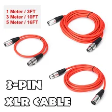 1/3/5M XLR 3 контактный разъем для микрофонный микрофон экранированный аудиокабель шнур Кабели XLR сбалансированный удлинители красный провод линия 6 мм