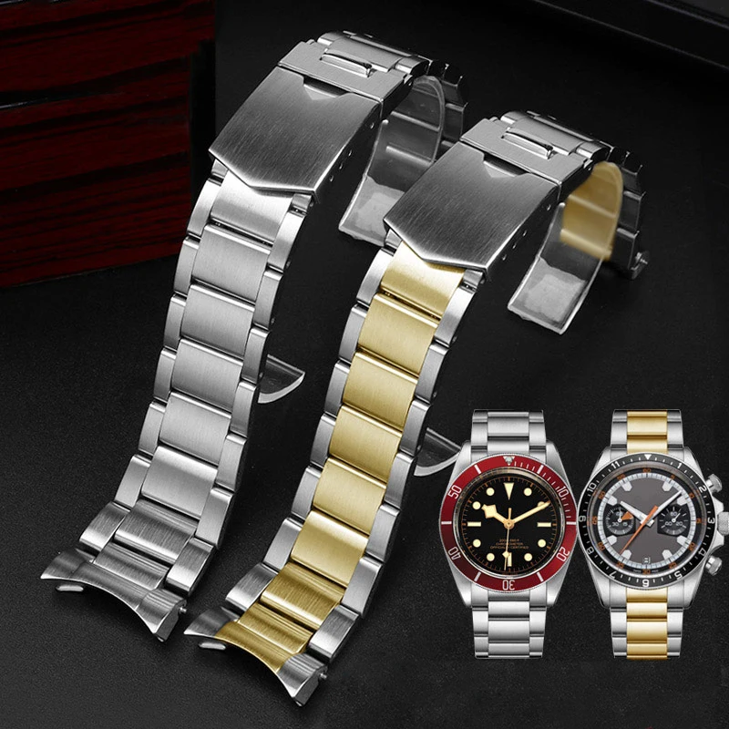 Pulseira de Relógio em Sólida Pulseira para Tudor Black Bay 79230 79730 Pequena Vermelha Azul Flower Heritage 22 mm Aço Inoxidável