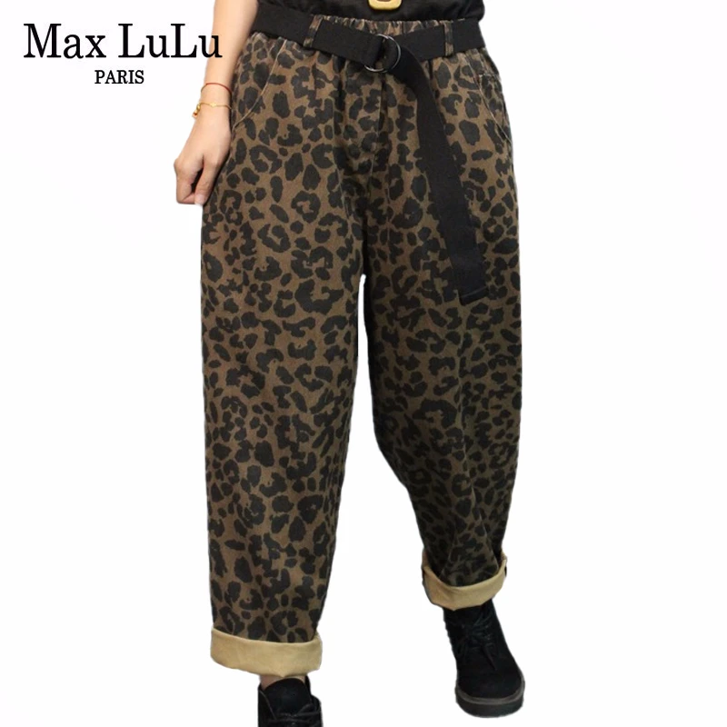 

Max LuLu Korean Fashion Style Autumn Ladies Punk Denim Trousers Elastic Womens Leopard Printed Harem Pants Oversized Streetwear