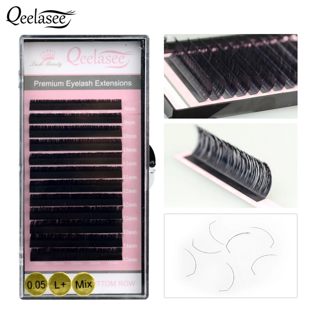 L plus curl Qeelasee 20 лотков L/L+/LC/LD curl накладные ресницы для наращивания норки черный материал 8-15 мм смешанный лоток L локон накладные ресницы - Цвет: L plus curl