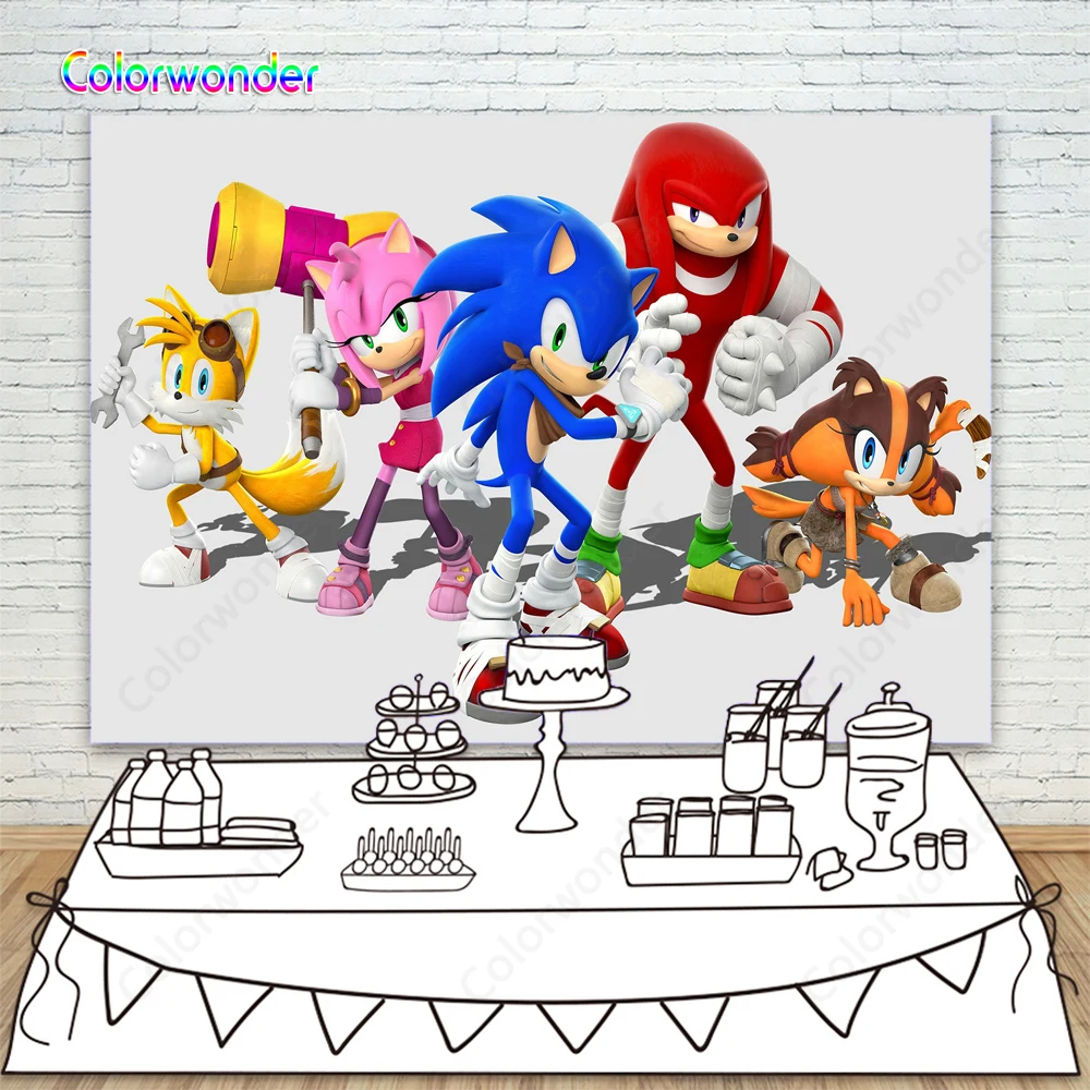 

Custom Blue Hedgehog Sonic Birthday Party Background Kid Newborn Child Photography Backdrop For Photo Booth Photophone Photocall