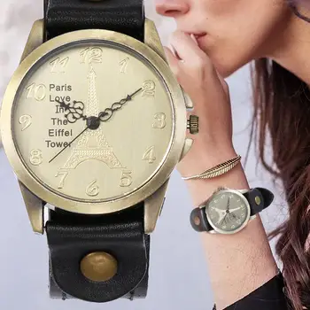 

Stylish Simple Tower Faux Leather Strap Arabic Number Analog Quartz Wrist Watch Unisex Gift наручныечасы RelogioFeminino