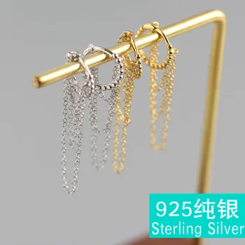 

States light much personality tremella buckle S925 pure silver round pearl tassel multi-layer chain ear clip earrings